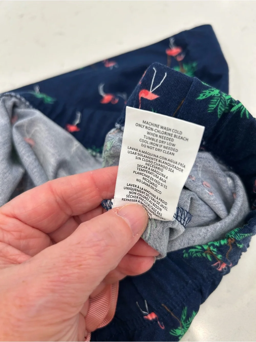 Lands' End Navy Flamingo Palm Print Lounge Shorts with Pink Bow